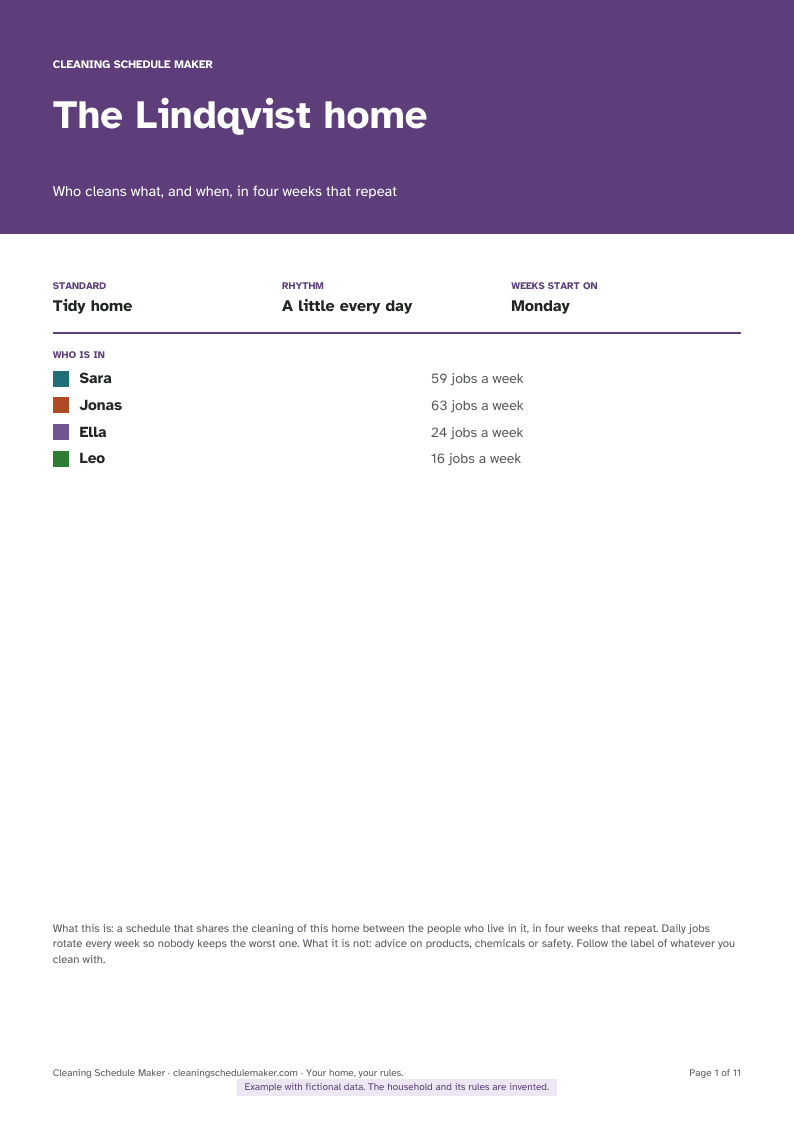 Example schedule page: Cover